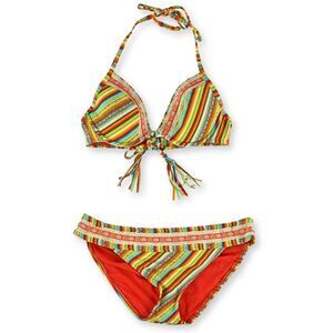 Lucky Brand Womens Striped Crochet Hipster 2 Piece Bikini, Orange, M, DM